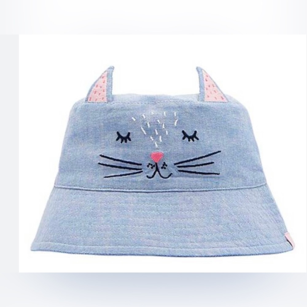 NWT Joules Blue Cat Face Hattie Bucket Hat, 4-7Y